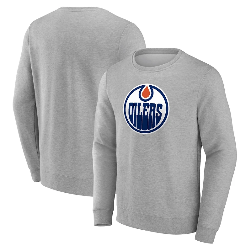 Men's Gray Edmonton Oilers Primary Logo Fleece Pullover Sweatshirt