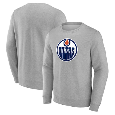 Men's Gray Edmonton Oilers Primary Logo Fleece Pullover Sweatshirt