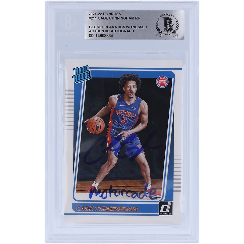 Cade Cunningham Detroit Pistons Autographed 2021-22 Panini Donruss Rated Rookie #211 Beckett Fanatics Witnessed Authenticated Rookie Card with "Motorcade" Inscription
