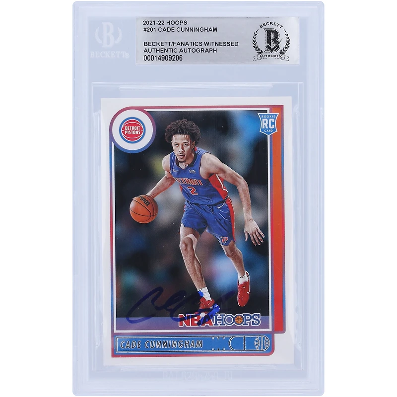 Cade Cunningham Detroit Pistons Autographed 2021-22 Panini NBA Hoops #201 Beckett Fanatics Witnessed Authenticated Rookie Card