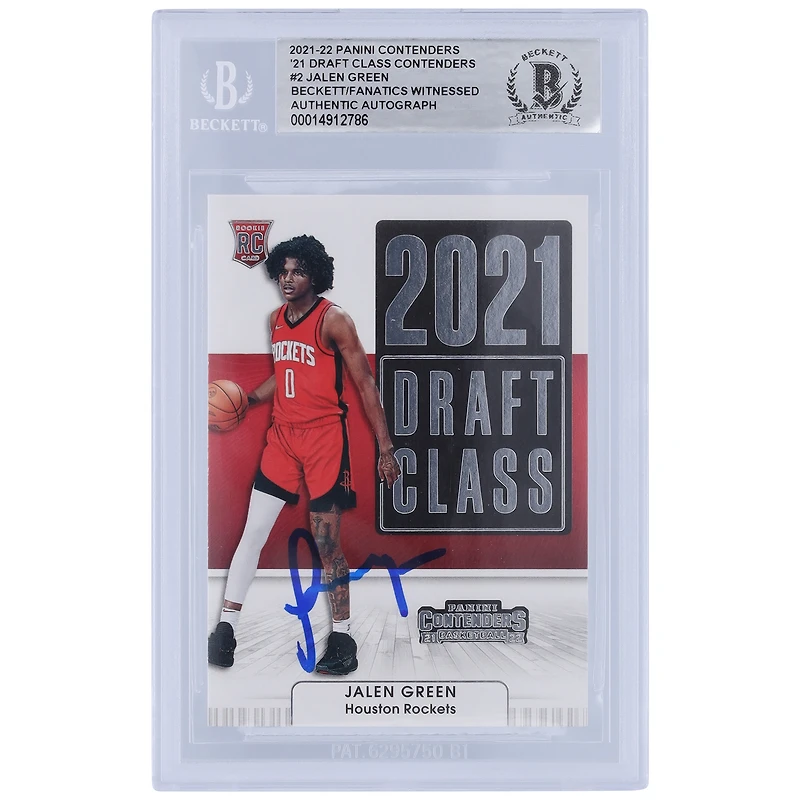 Jalen Green Houston Rockets Autographed 2021-22 Panini Contenders 2021 Draft Class #2 Beckett Fanatics Witnessed Authenticated Rookie Card