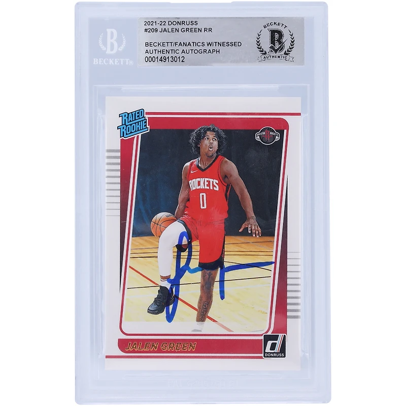 Jalen Green Houston Rockets Autographed 2021-22 Panini Donruss Rated Rookie #209 Beckett Fanatics Witnessed Authenticated Rookie Card
