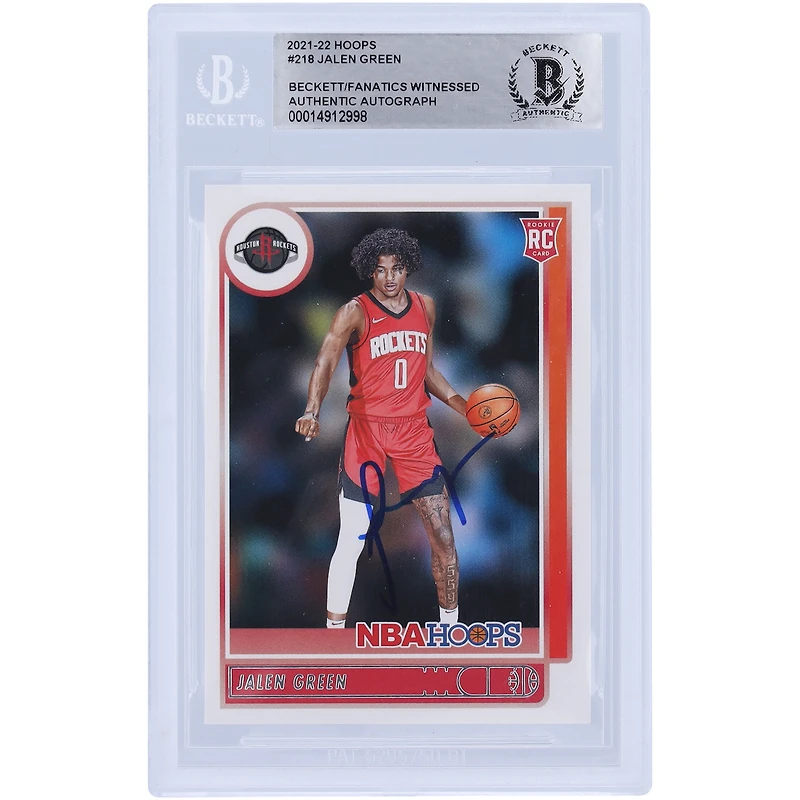Jalen Green Houston Rockets Autographed 2021-22 Panini NBA Hoops #218 Beckett Fanatics Witnessed Authenticated Rookie Card