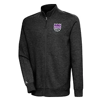 Men's Antigua Heather Black Sacramento Kings Action Full-Zip Jacket