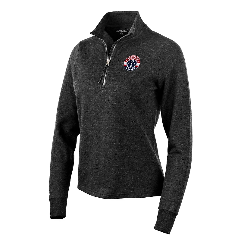Women's Antigua Heather Black Washington Wizards Action Quarter-Zip Pullover Sweatshirt