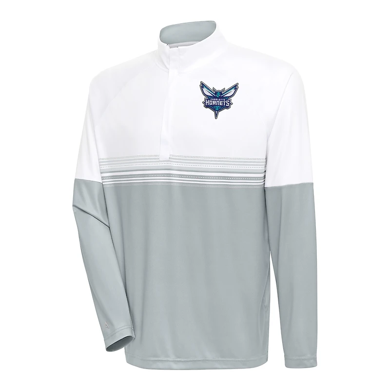 Men's Antigua White/Gray Charlotte Hornets Bender Quarter-Zip Pullover Top