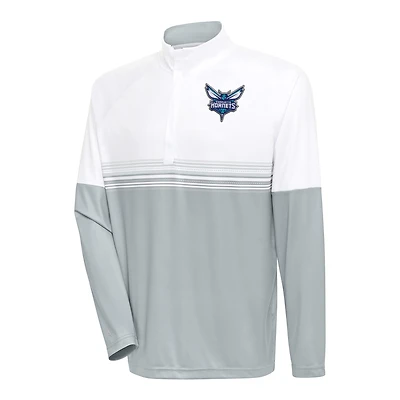 Men's Antigua White/Gray Charlotte Hornets Bender Quarter-Zip Pullover Top