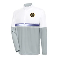 Men's Antigua White/Royal Denver Nuggets Bender Quarter-Zip Pullover Top