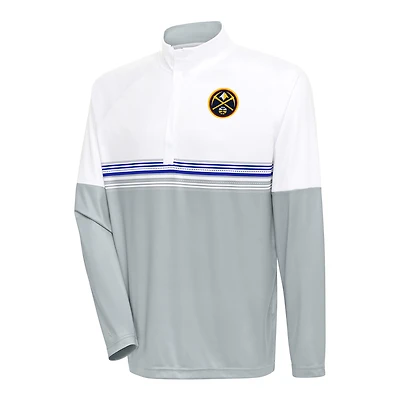Men's Antigua White/Royal Denver Nuggets Bender Quarter-Zip Pullover Top