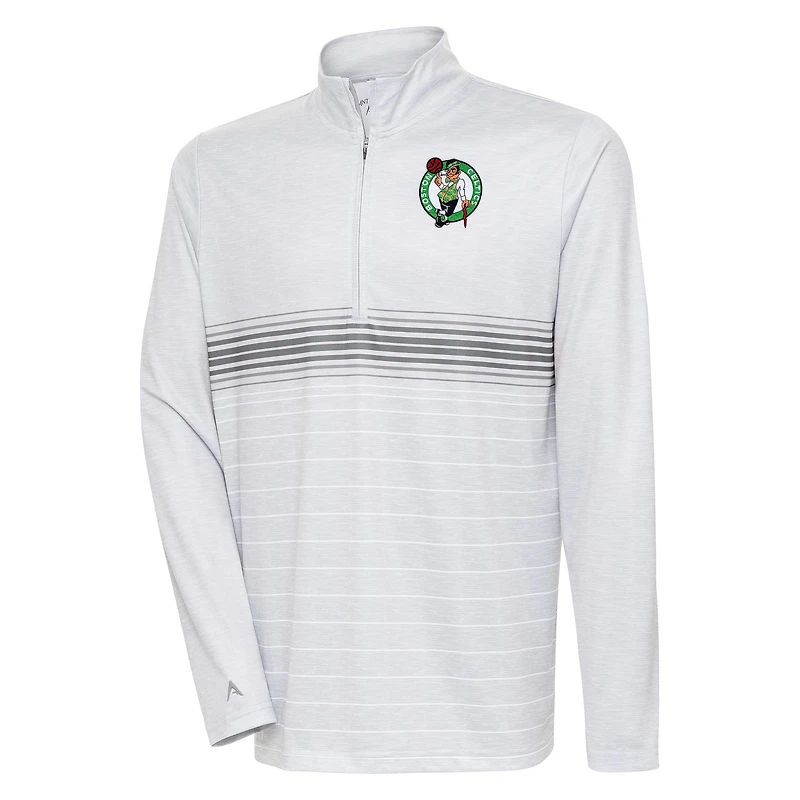 Men's Antigua Heather Gray/Silver Boston Celtics Bullseye Quarter-Zip Pullover Top