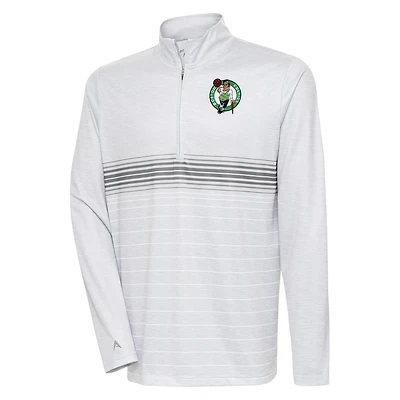 Men's Antigua Heather Gray/Silver Boston Celtics Bullseye Quarter-Zip Pullover Top