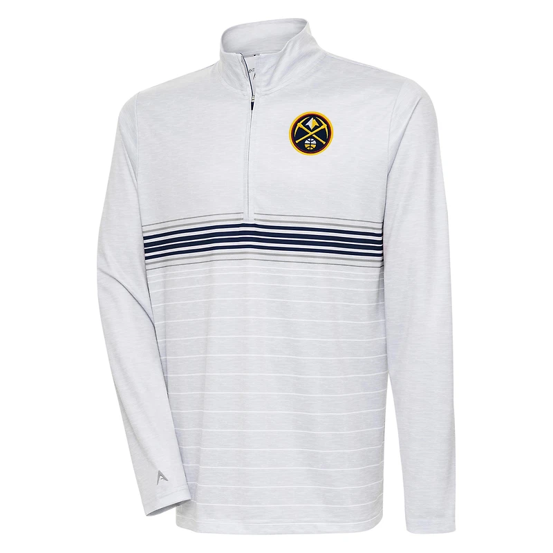 Men's Antigua Heather Gray/Navy Denver Nuggets Bullseye Quarter-Zip Pullover Top