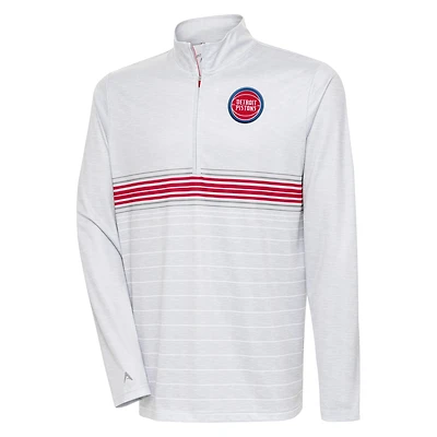 Men's Antigua Heather Gray/Royal Detroit Pistons Bullseye Quarter-Zip Pullover Top