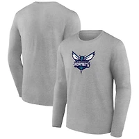 Men's Gray Charlotte Hornets Primary Team Logo Long Sleeve T-Shirt