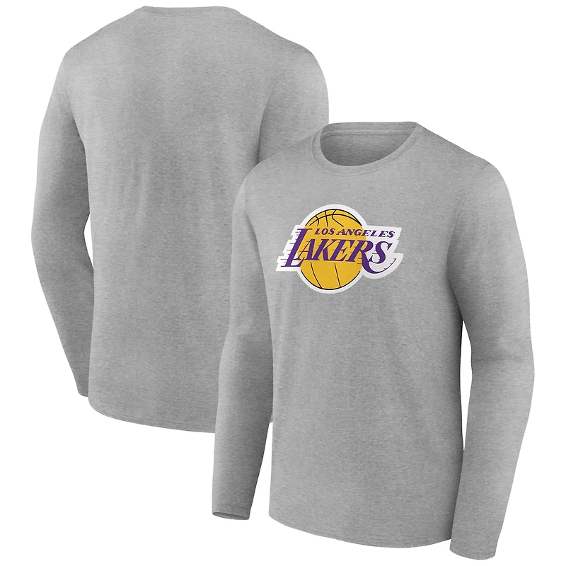 Men's Gray Los Angeles Lakers Primary Team Logo Long Sleeve T-Shirt