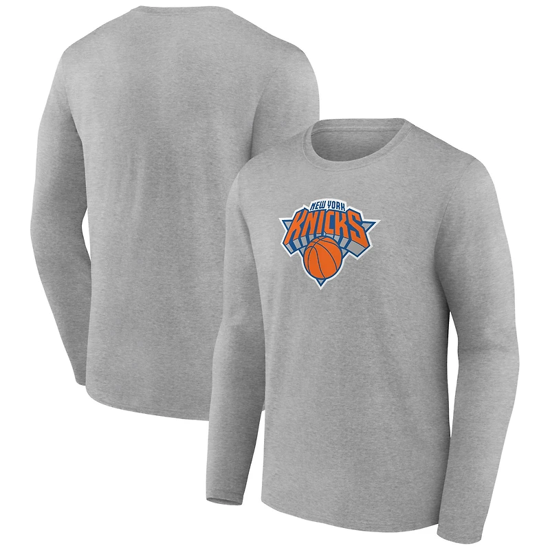 Men's Gray New York Knicks Primary Team Logo Long Sleeve T-Shirt