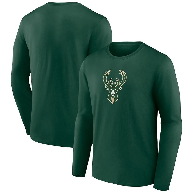 Men's Hunter Green Milwaukee Bucks Primary Team Logo Long Sleeve T-Shirt