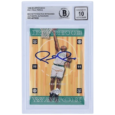 Paul Pierce Boston Celtics Autographed 1998-99 Upper Deck #321 Beckett Fanatics Witnessed Authenticated 10 Rookie Card