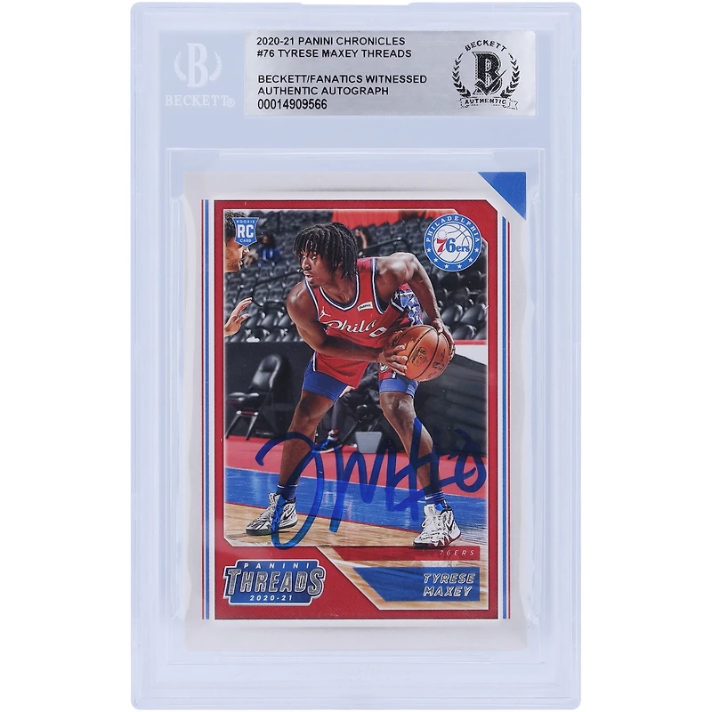 Tyrese Maxey Philadelphia 76ers Autographed 2020-21 Panini Chronicles Threads #76 Beckett Fanatics Witnessed Authenticated Rookie Card