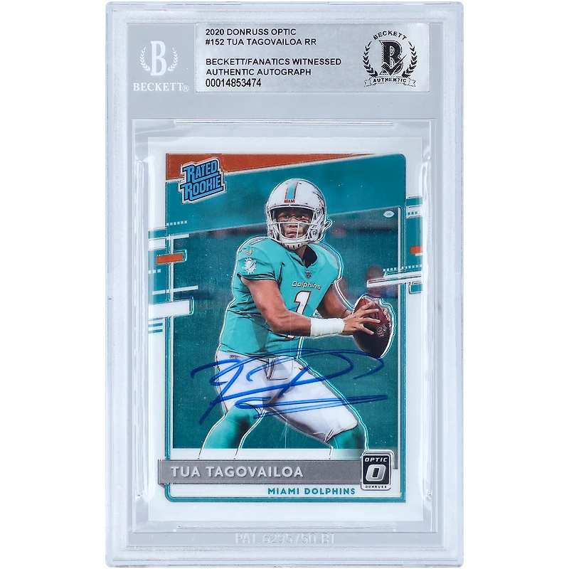 Tua Tagovailoa Miami Dolphins Autographed 2020 Panini Donruss Optic Rated Rookie #152 Beckett Fanatics Witnessed Authenticated Rookie Card