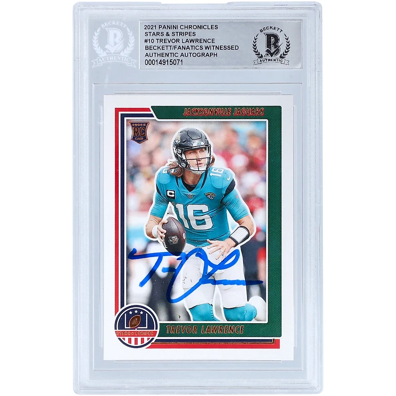 Trevor Lawrence Jacksonville Jaguars Autographed 2021 Panini Chronicles Stars and Stripes #STS-TLR Beckett Fanatics Witnessed Authenticated Rookie Card
