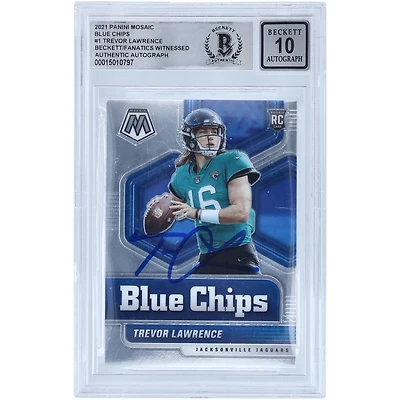 Trevor Lawrence Jacksonville Jaguars Autographed 2021 Panini Mosaic Blue Chip #1 Beckett Fanatics Witnessed Authenticated 10 Rookie Card