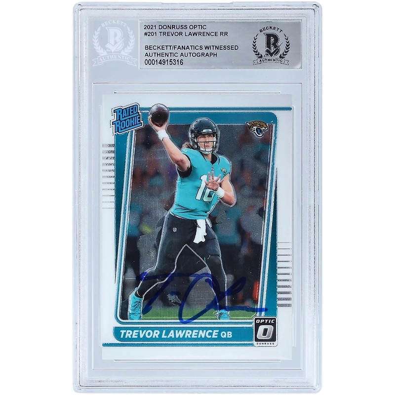 Trevor Lawrence Jacksonville Jaguars Autographed 2021 Panini Donruss Optic Rated Rookie #201 Beckett Fanatics Witnessed Authenticated Rookie Card