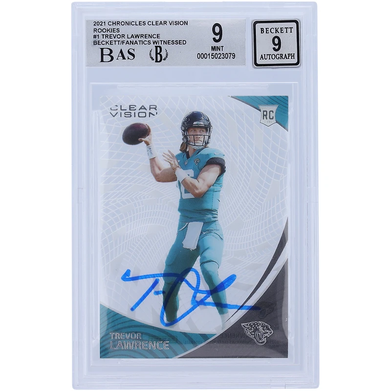 Trevor Lawrence Jacksonville Jaguars Autographed 2021 Panini Chronicles Clear Vision #CVR-1 Beckett Fanatics Witnessed Authenticated 9/9 Rookie Card - 10/9/9.5/9 Subgrades