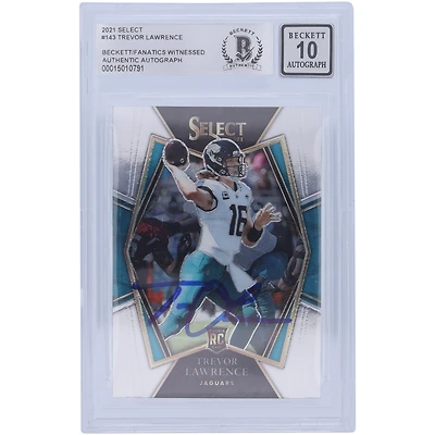 Trevor Lawrence Jacksonville Jaguars Autographed 2021 Panini Select Premier Level #143 Beckett Fanatics Witnessed Authenticated 10 Rookie Card