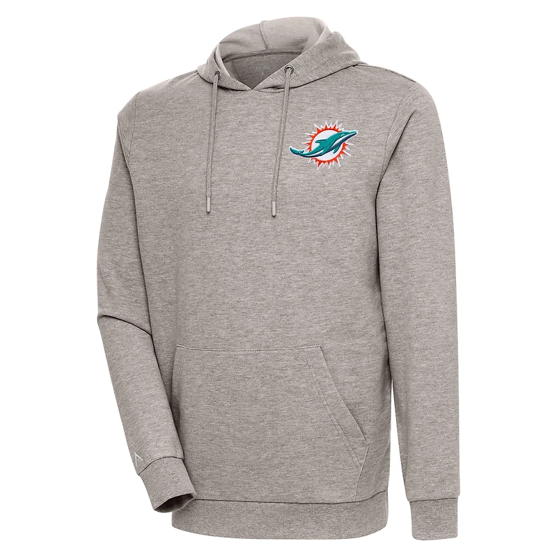 Men's Antigua Oatmeal Miami Dolphins Action Lightweight Pullover Hoodie