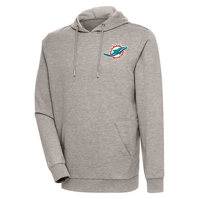 Men's Antigua Oatmeal Miami Dolphins Action Lightweight Pullover Hoodie