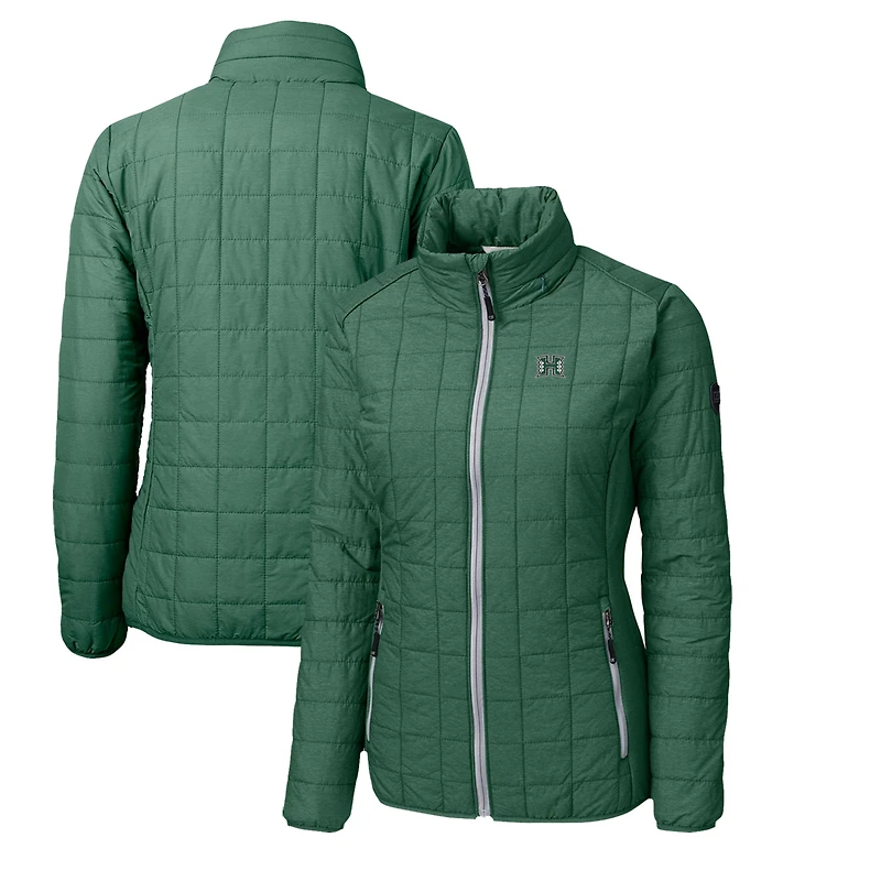 Women's Cutter & Buck Heather Green Hawaii Warriors Rainier Eco Insulated Puffer Full-Zip Jacket