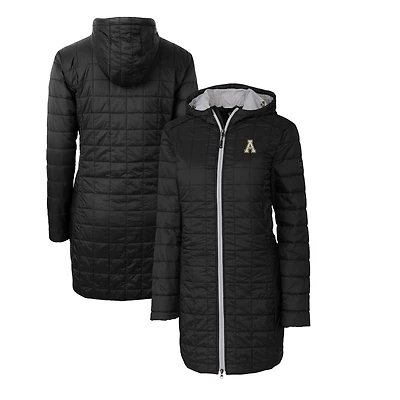 Women's Cutter & Buck Black Appalachian State Mountaineers Rainier Primaloft Eco Hooded Long Coat