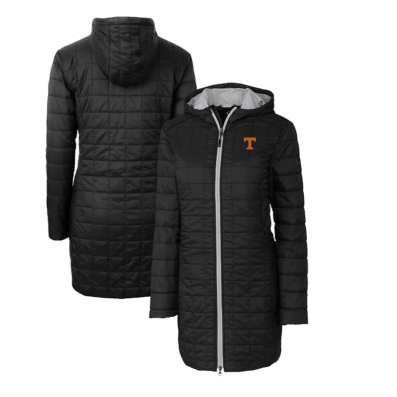 Women's Cutter & Buck Black Tennessee Volunteers Rainier Primaloft Eco Hooded Long Coat