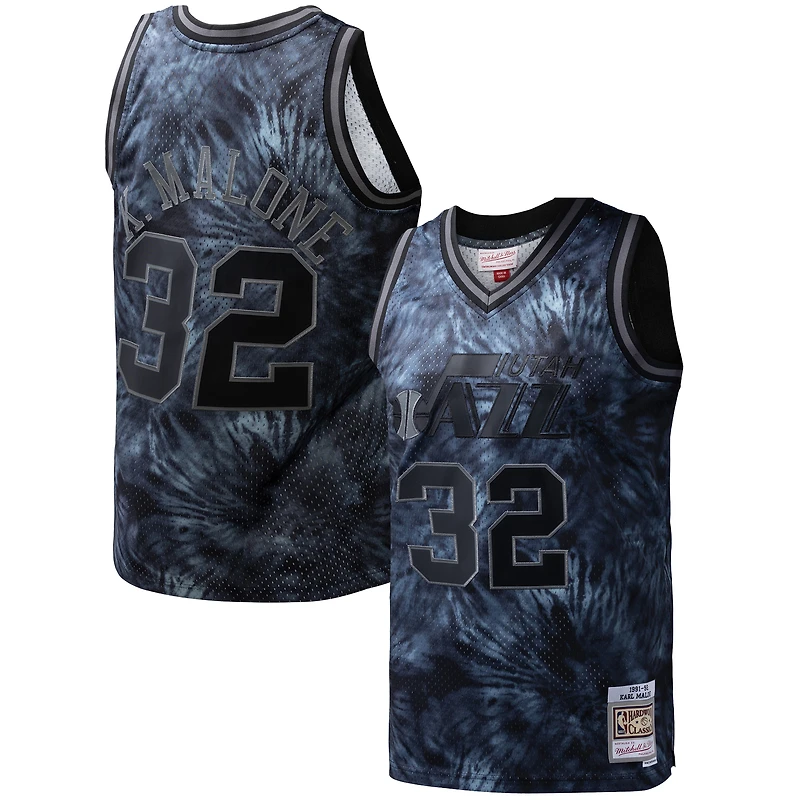 Men's Mitchell & Ness Karl Malone Black Utah Jazz Hardwood Classics 1991/92 Tie-Dye Swingman Jersey