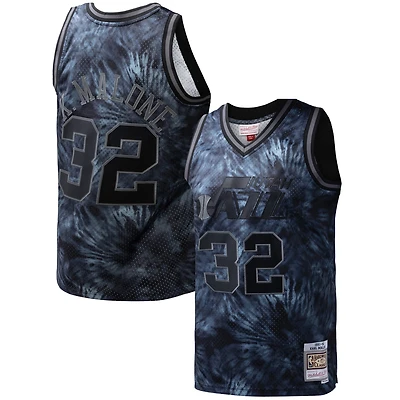 Men's Mitchell & Ness Karl Malone Black Utah Jazz Hardwood Classics 1991/92 Tie-Dye Swingman Jersey