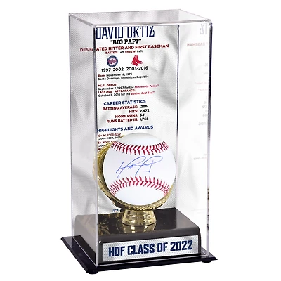 David Ortiz Boston Red Sox Autographed Baseball with Career Statistics Tall Gold Glove Display Case