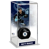 Matty Beniers Seattle Kraken Autographed Puck with Deluxe Tall Hockey Puck Case