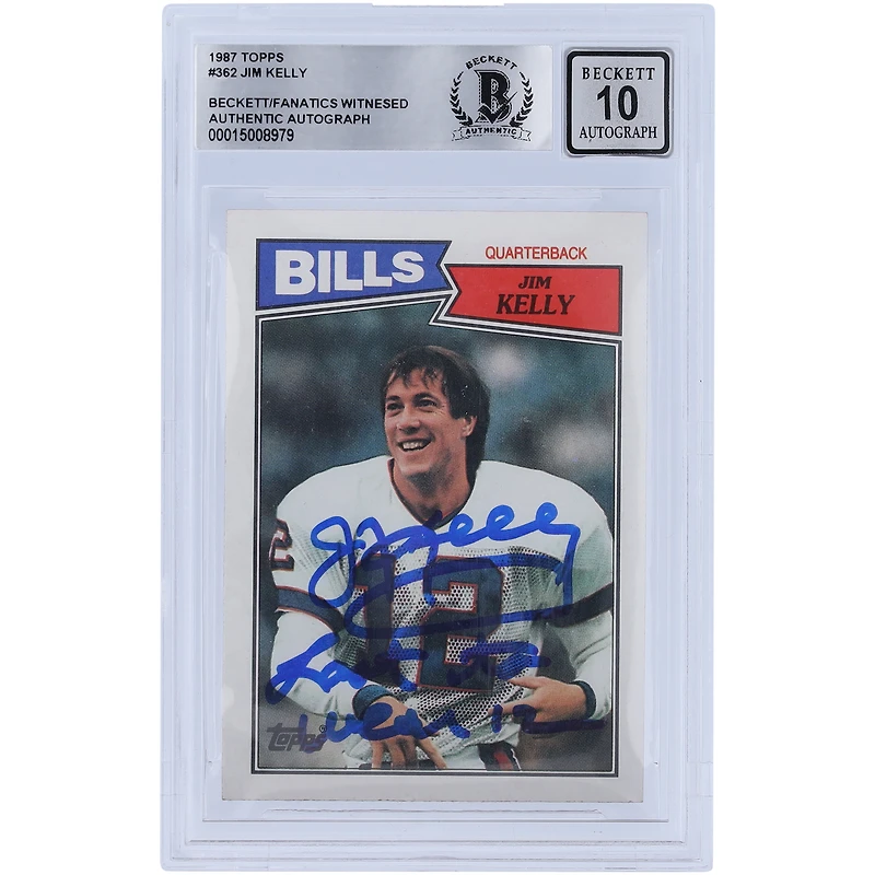Jim Kelly Buffalo Bills Autographed 1987 Topps #362 Beckett Fanatics Witnessed Authenticated 10 Rookie Card with "Last To Wear 12" Inscription
