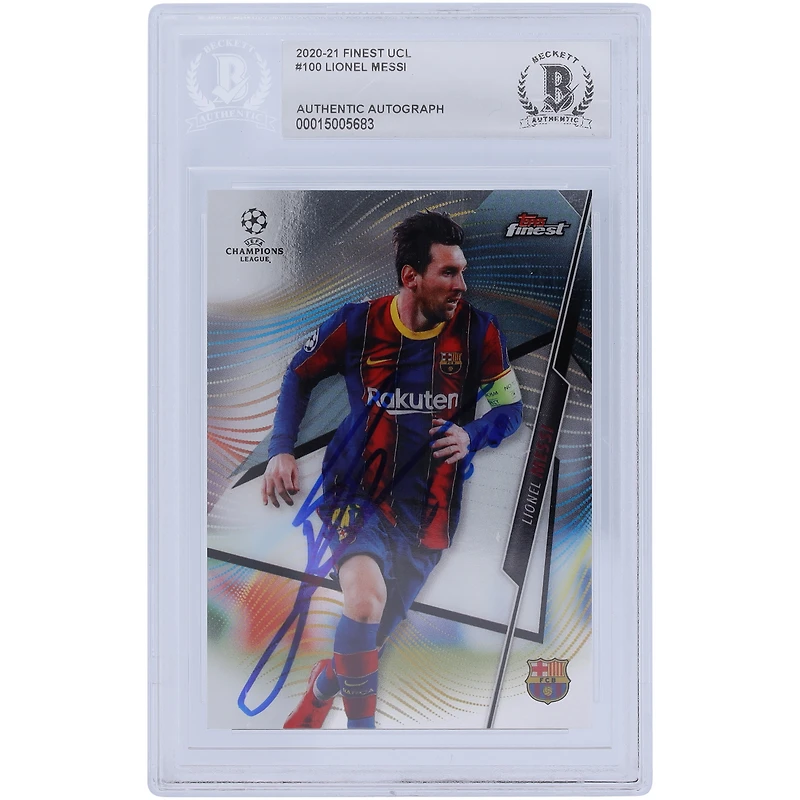 Topps Lionel Messi Barcelona Autographed 2020-21 Topps Finest UCL #100 BAS Authenticated Card