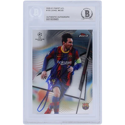 Topps Lionel Messi Barcelona Autographed 2020-21 Topps Finest UCL #100 BAS Authenticated Card