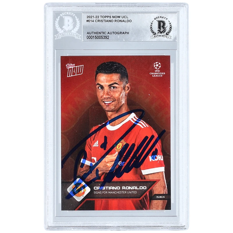 Cristiano Ronaldo Manchester United Autographed 2021-22 Topps Now UCL #014 BAS Authenticated Card