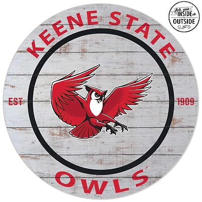 Keene State Owls 20'' x 20'' Indoor/Outdoor Weathered Circle Sign