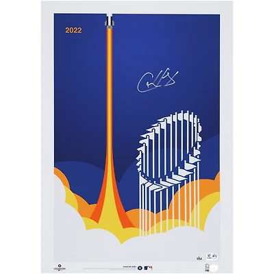 Cristian Javier Houston Astros Autographed 2022 MLB World Series Champions 14" x 20" Rocket Print by S. Preston - Limited Edition of 22