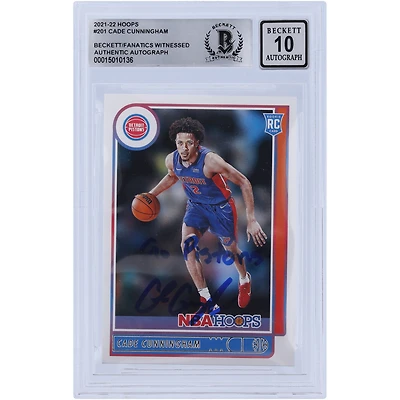 Cade Cunningham Detroit Pistons Autographed 2021-22 Panini NBA Hoops #201 Beckett Fanatics Witnessed Authenticated 10 Rookie Card with "Go Pistons" Inscription