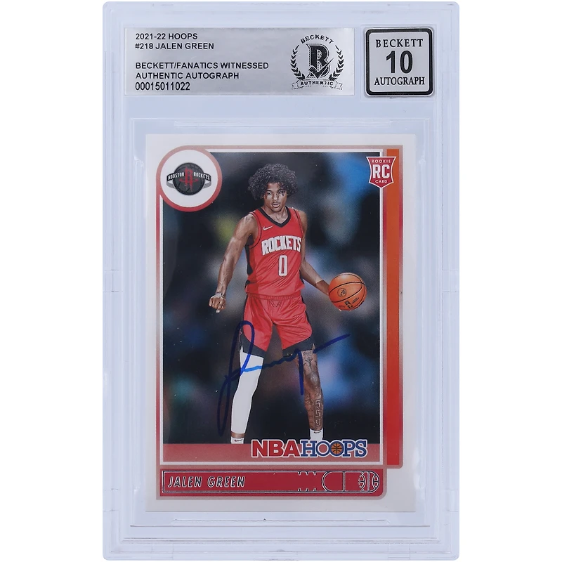 Jalen Green Houston Rockets Autographed 2021-22 Panini NBA Hoops #218 Beckett Fanatics Witnessed Authenticated 10 Rookie Card