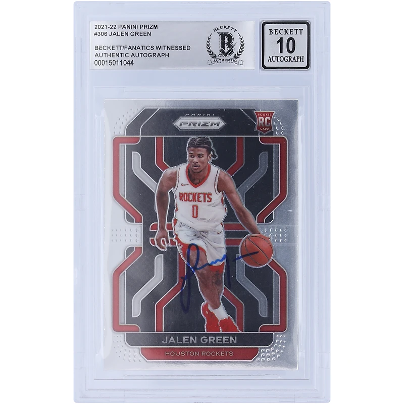 Jalen Green Houston Rockets Autographed 2021-22 Panini Prizm #306 Beckett Fanatics Witnessed Authenticated 10 Rookie Card