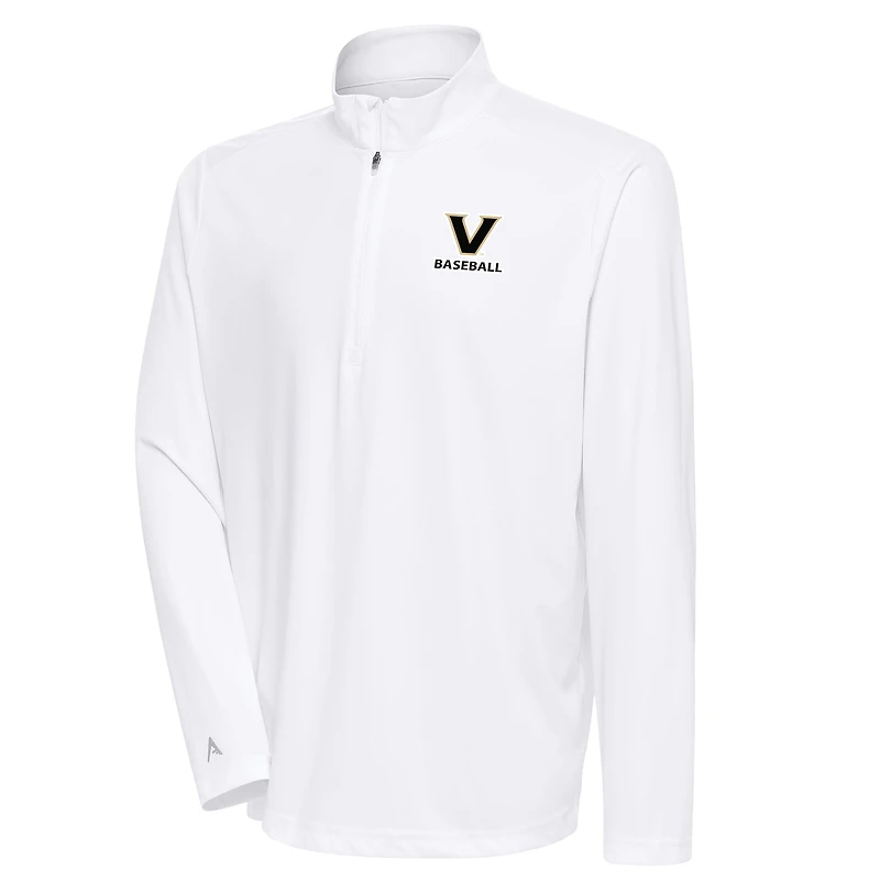 Men's Antigua White Vanderbilt Commodores Baseball Tribute Quarter-Zip Pullover Top