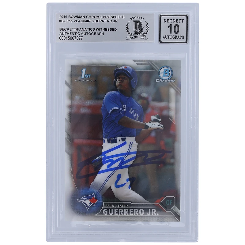 Vladimir Guerrero Jr. Toronto Blue Jays Autographed 2016 Bowman Chrome Prospects 1st Bowman #BCP55 Beckett Fanatics Witnessed Authenticated 10 Card