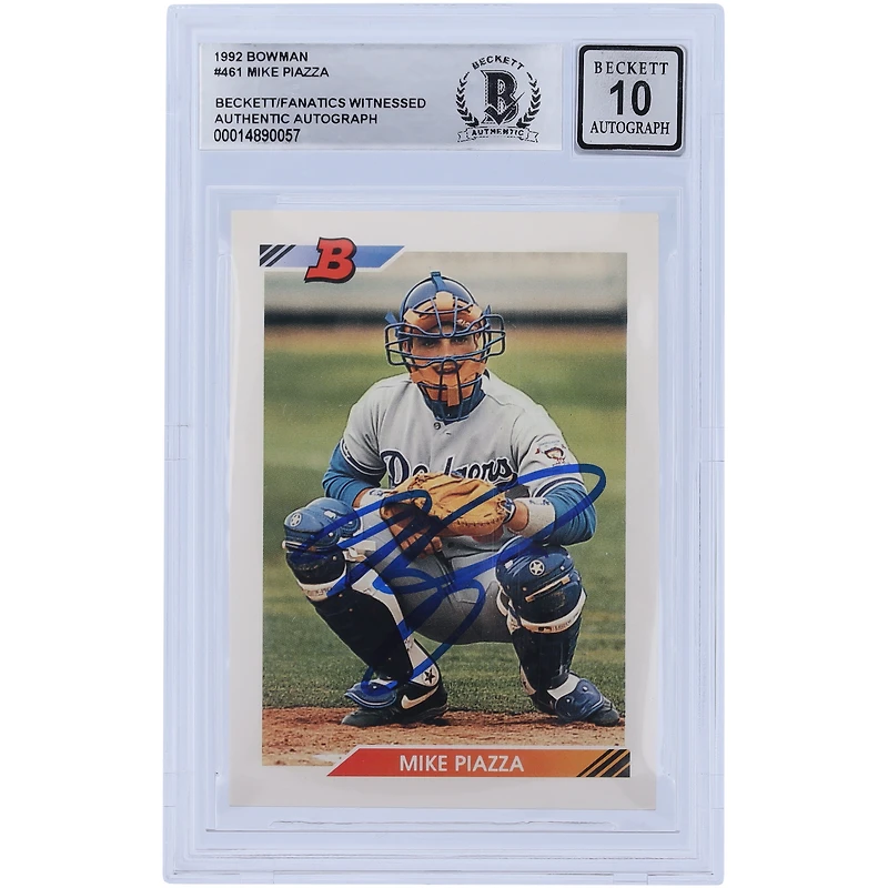 Mike Piazza Los Angeles Dodgers Autographed 1992 Bowman Series 1 #461 Beckett Fanatics Witnessed Authenticated 10 Rookie Card